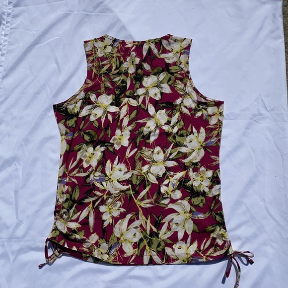 J. Jill Top Blouse Petite Floral White Ruched tank - Picture 2 of 5